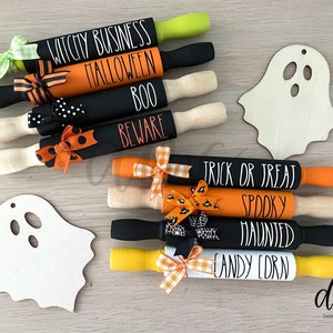 Halloween Mini Wooden Rolling Pins | 7 Inch Farmhouse Rolling Pins | Tiered Tray Decor | Fall Farmhouse Decor | Halloween Farmhouse Decor