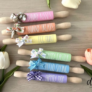 Easter Mini Wooden Rolling Pins | 7 Inch Farmhouse Rolling Pins | Spring Farmhouse Decor | Tiered Tray Decor | Easter Farmhouse