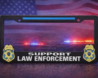 Cadre de plaque d'immatriculation 3D Supporter Police - Ligne bleue fine