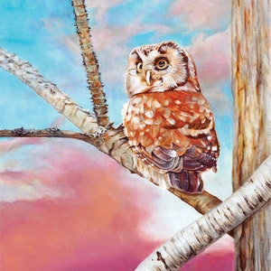 Vertical Pink Owl Art Print