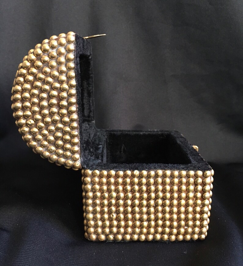 Hollywood Regency Style Brass Hobnail Jewelry Box Treasure Chest