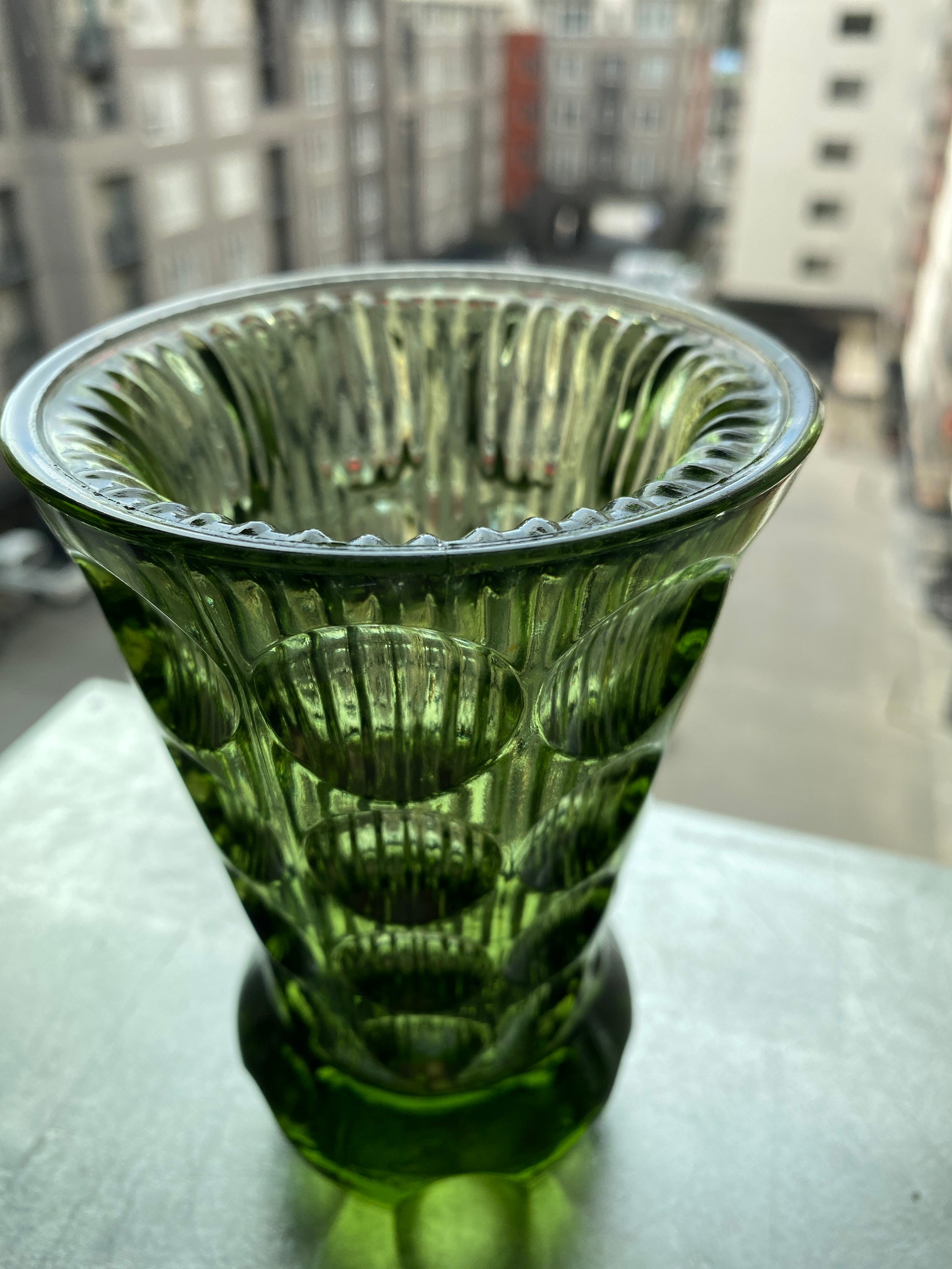 Green Glass Vintage Bud Vase Olive Green Beveled Bud Vase Etsy UK