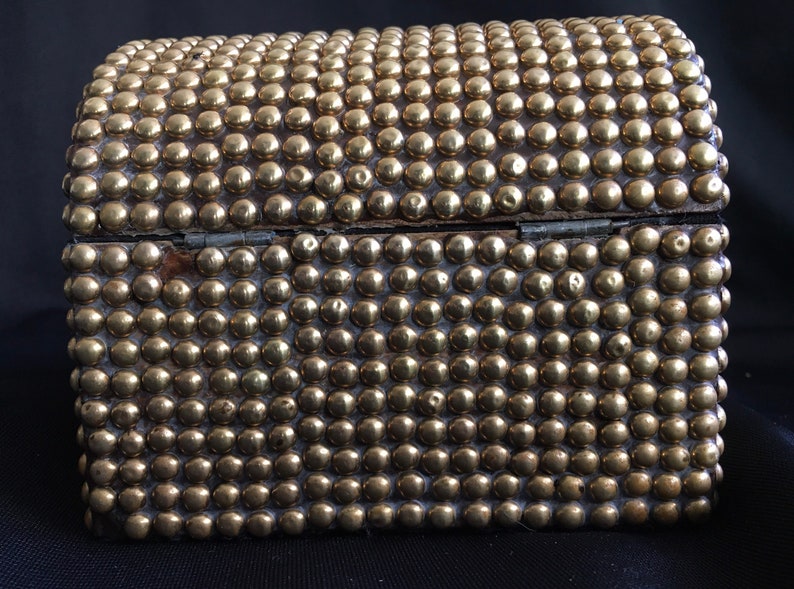 Hollywood Regency Style Brass Hobnail Jewelry Box Treasure Chest