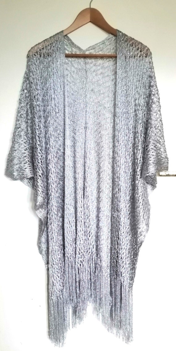 vintage 90s lattice-styled silver cardigan with fr
