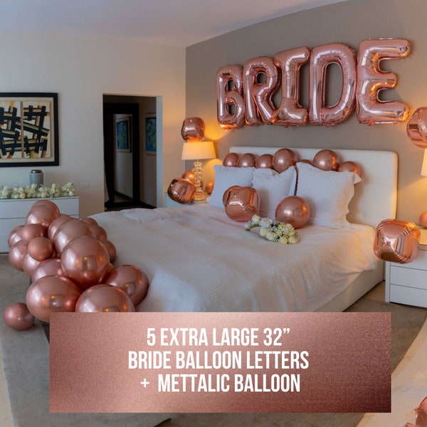 BIG BRIDE Silver Foil Balloons, Giant Letter Balloon, Set Bachelorette Party, Decoration Bridal Shower, Wedding Suite Engagement