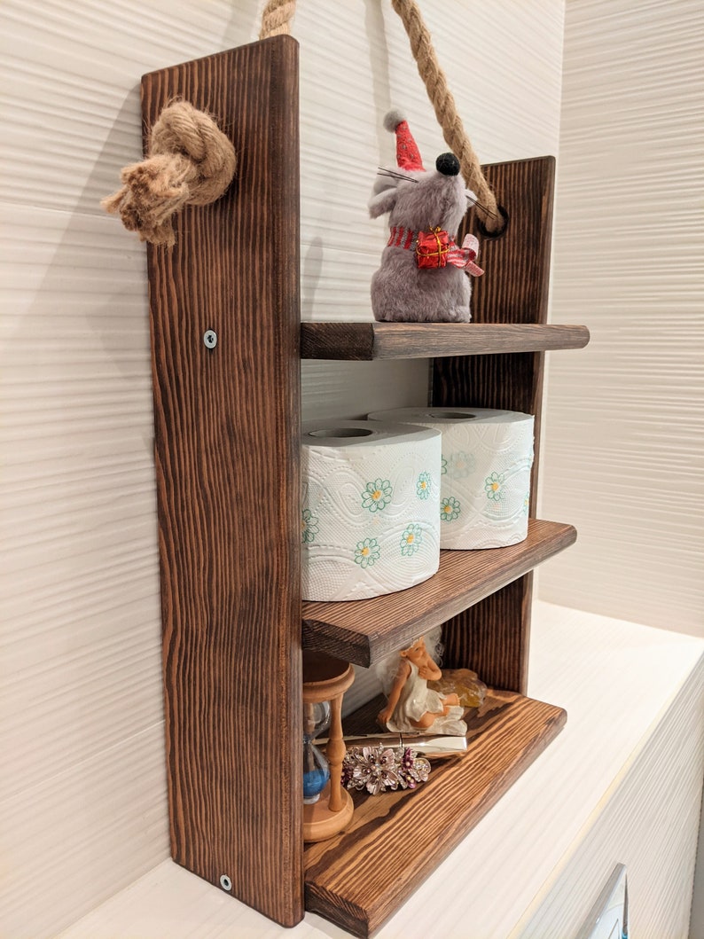 Rustic Ladder Shelf Bathroom Organizer Farmhouse Decor Etsy