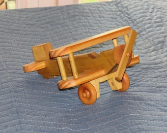 Handcrafted Pine & Poplar Wooden Biplane Toy