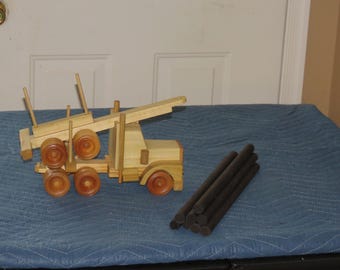 Wooden Logging Truck Toy with Logs: Poplar, Pine & Oak