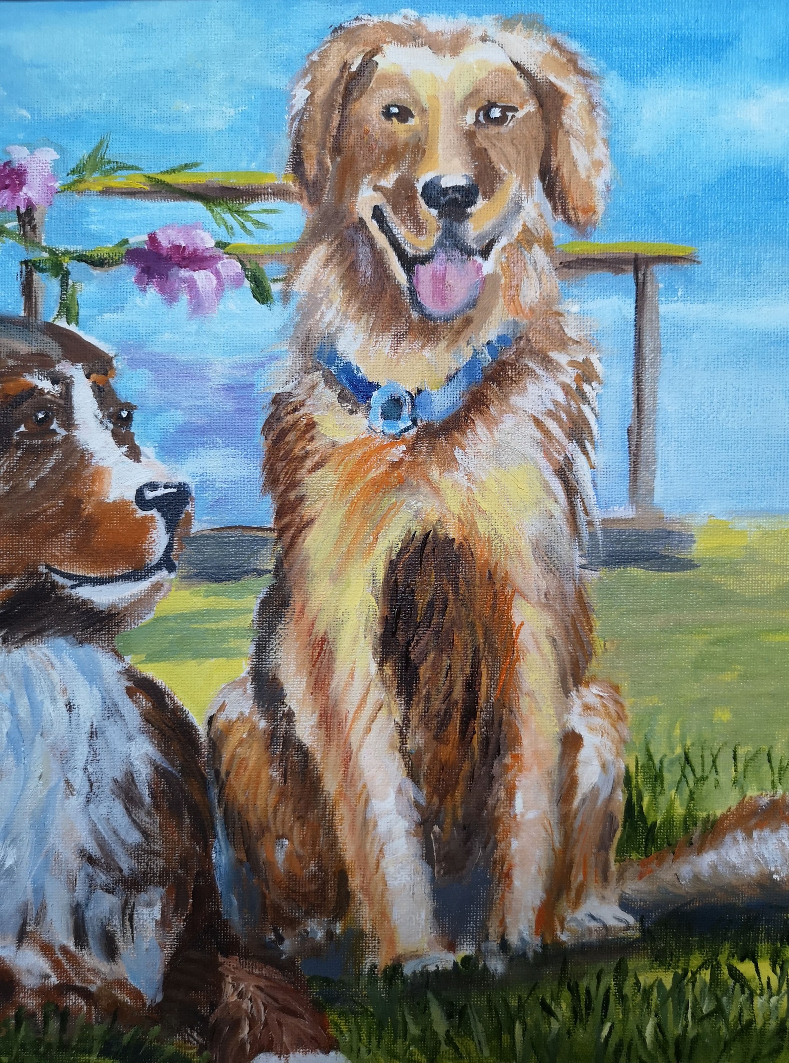 Hunde Original Gemälde Zwei Hunde auf einer Wiese Artrwork Etsy