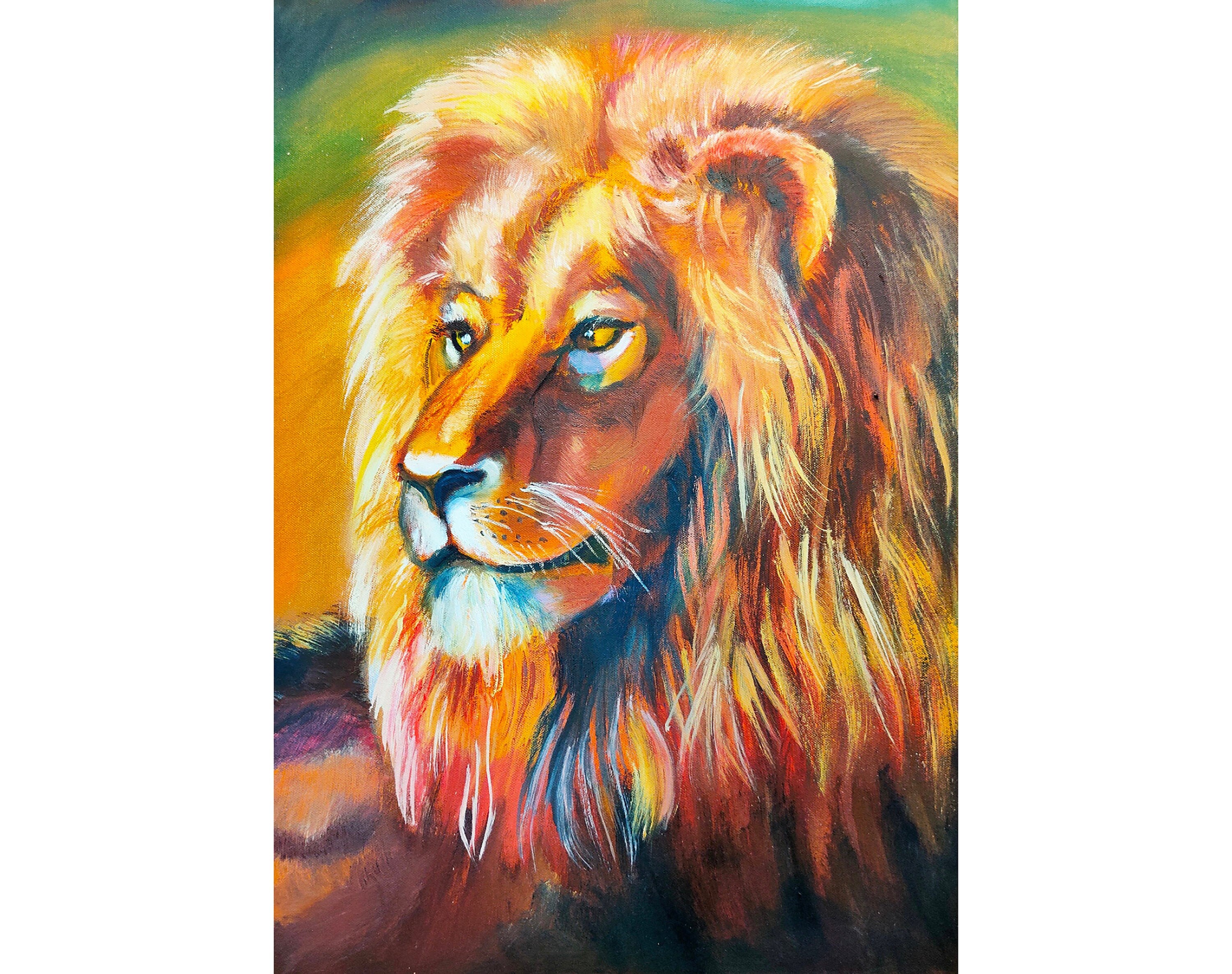 Lion Original Oil Painting Lion in the Savanna Wall Art Etsy