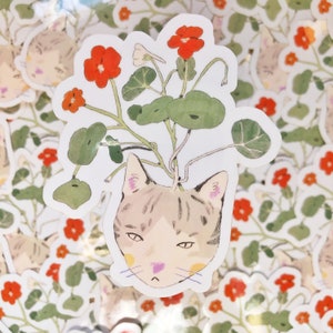 Nasturtium Cat - Clear Glossy Vinyl Sticker