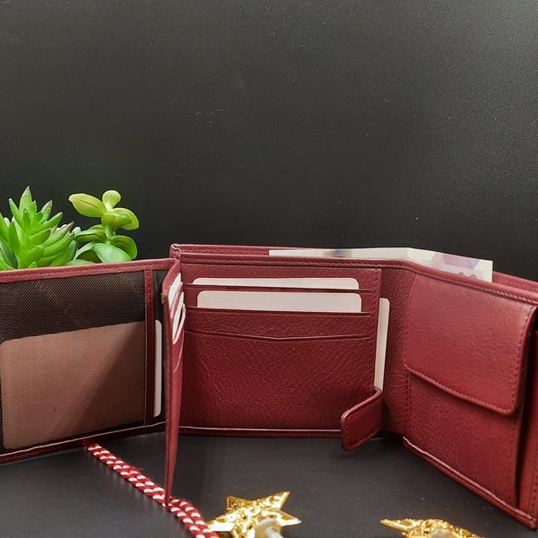 Portefeuille homme,Portefeuille femme,Vintage Genuine Handmade Burgundy Leather Wallet,Real Leather,Men's,Women's Wallet( Coin Bag Option)
