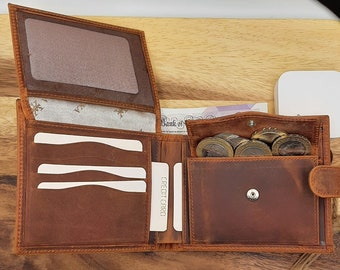 Portefeuille homme,Portefeuille femme,Vintage Genuine Handmade Leather Wallet,Real Leather,Men&#39;s Wallet,Women&#39;s Wallet(Brown&Burgundy Opt.)