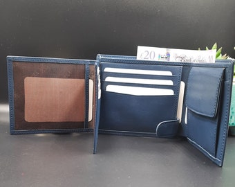 Portefeuille homme, Portefeuille femme, Vintage Genuine Handmade Navy Blue Leather Wallet, Real Leather, Men&#39;s Wallet, Women&#39;s Wallet