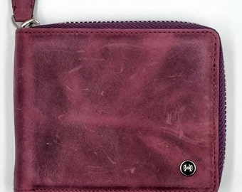 Portefeuille homme, Portefeuille femme, Vintage Genuine Handmade Purple Leather Wallet, Real Leather, Zip-Around Wallet, Men's,Women's Wallet