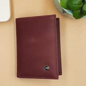 Portefeuille homme, Portefeuille femme, Vintage Genuine Handmade Burgundy Leather Card Holder & Wallet, Real Leather, Men's Wallet, Women's Wallet