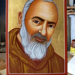 Hand painted icon of Padre Pio / Icon of Saint Pio / Sacred icon on wood / Byzantine icon on wood / Orthodox icon / Sacred art /