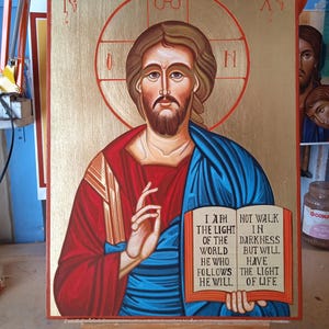 Holy icon of Christ Pantocrator hand painted on wooden board / Byzantine icon of Jesus the Teacher / Orthodox icon / sacred art /