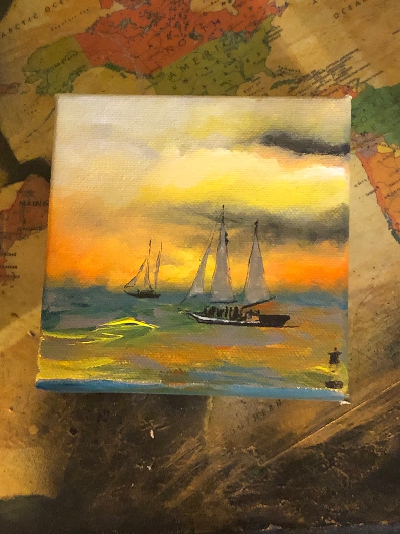 Sunset painting yellow and orange sunset seascape painting Etsy