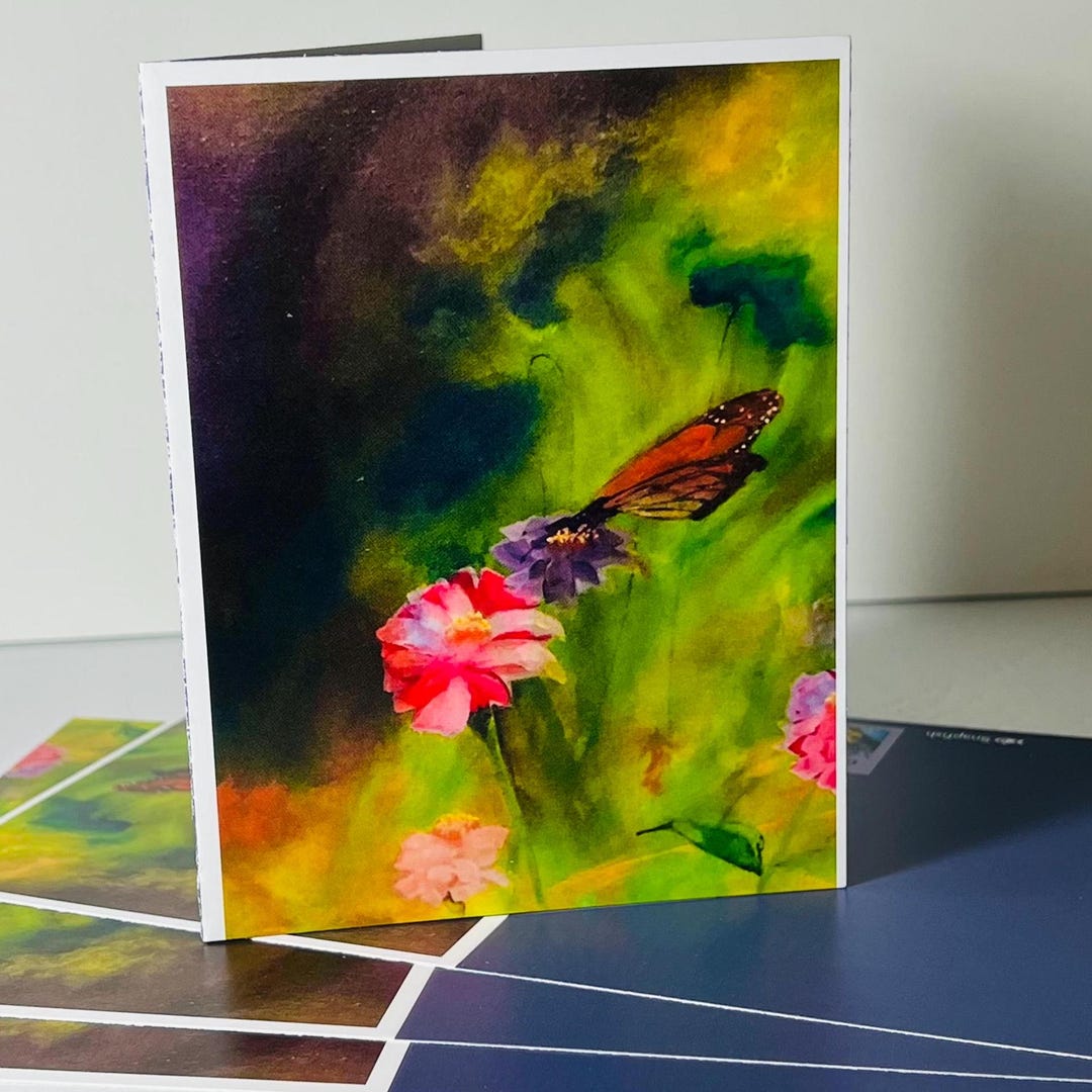 Monarch Butterfly Note Card Set, Pink Floral Cards - Etsy