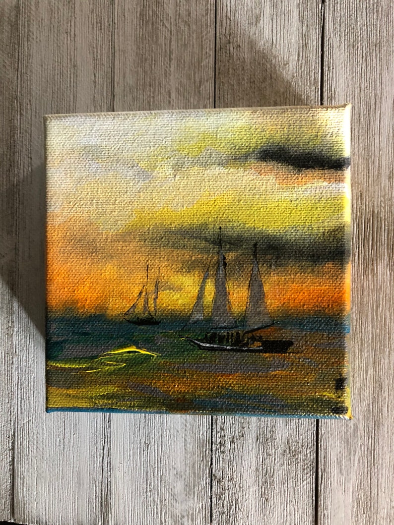 Sunset painting yellow and orange sunset seascape painting Etsy