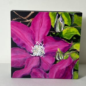 magenta clematis flower painting original