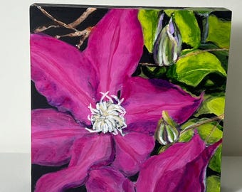 magenta clematis flower mini painting original