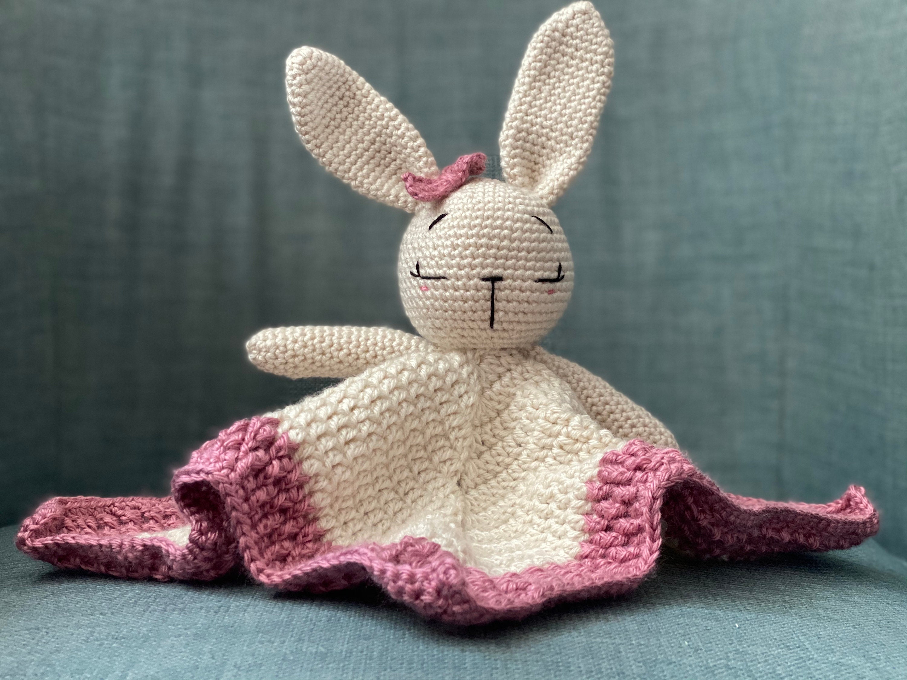 Crochet Pink Bunny Comforter Lovey Blanket Baby Comforter Etsy