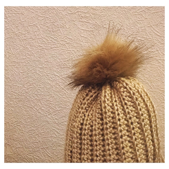 Crocheted Woolly Beanie Hat Handmade Bobble Hat Pom Pom Etsy