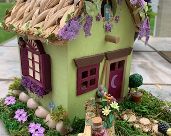Hand-Painted Enchanted Cottage Birdhouse: OOAK Fairy Tale Decor