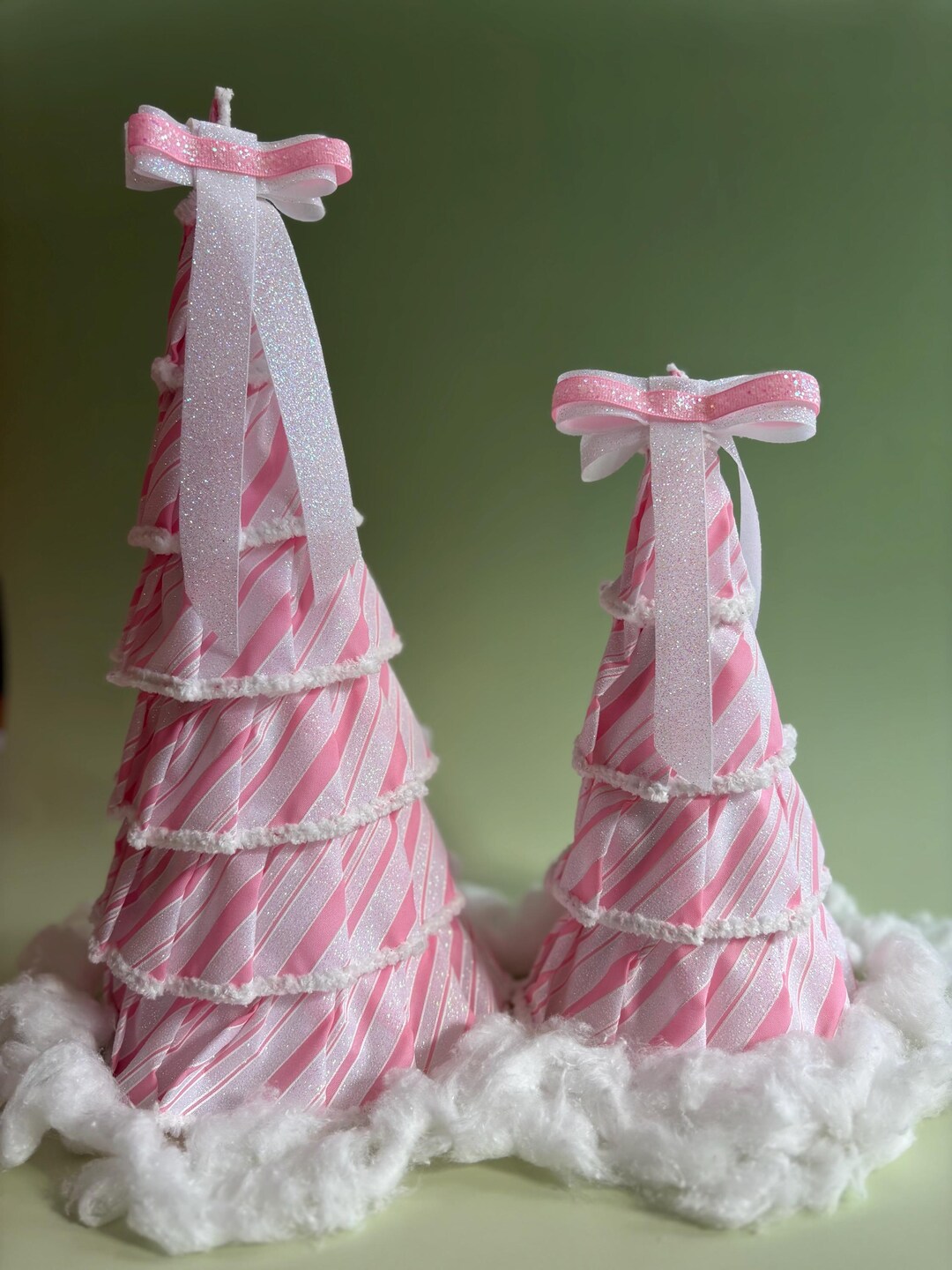 Pink Ribbons Tree Inside Pair of Tabletop Christmas Ribbon Trees in Pink and White - Etsy