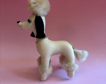 Vintage 60s Blue Faux Fur Poodle Stuffed Animal Retro Mid Century