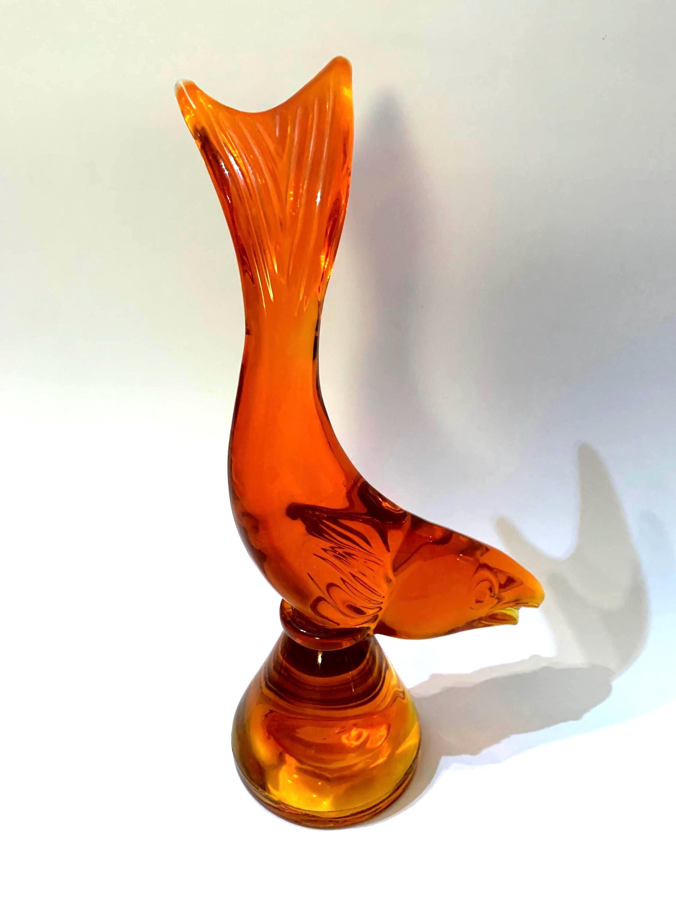 Viking Art Glass MCM Epic Fish Persimmon/ Orange Tail to the Left