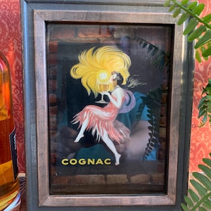 Vintage style Cognac shadowbox with brick pattern background