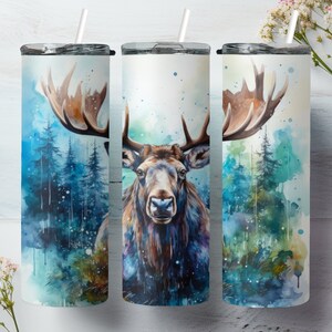 Älgmålningsglas med tumbler, älgtjursglasdesign, sublimeringsglasdesign för nedladdning - Slim 20oz tumblerwrapAnalysera lista