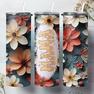 Retro Mama 3d floreale 20 once sublimazione tumbler disegni, mamma estetica floreale 9,2 x 8,3 dritto magro Tumbler Wrap PNG 36