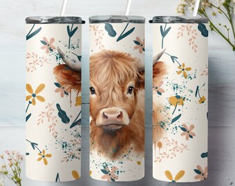 Baby Highland Cow 20 Oz Skinny Tumbler Sublimation Design Digital ...