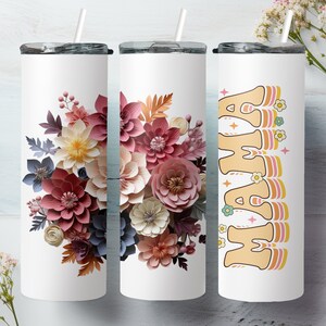 Retro Mama 3d floreale 20 once sublimazione tumbler disegni, mamma estetica floreale 9,2 x 8,3 dritto magro Tumbler Wrap PNG 36