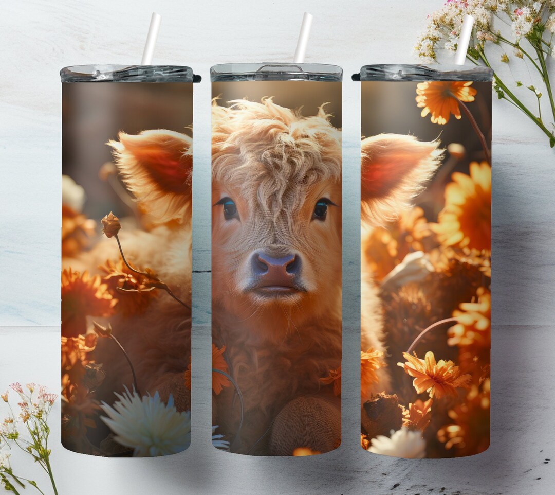 Cute Baby Highland Cow 20 Oz and 30 Oz Tumbler Wrap Sublimation Design ...