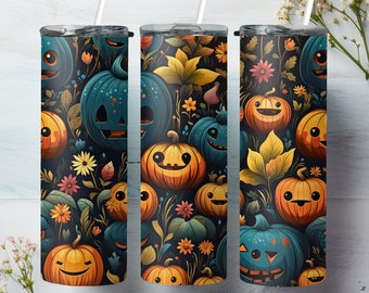 3D Halloween Tumbler Wrap 20 once Skinny Tumbler Sublimazione Animale Tumbler Design Halloween Jack o Lantern Zucche Autunno Strega Scarica PNG