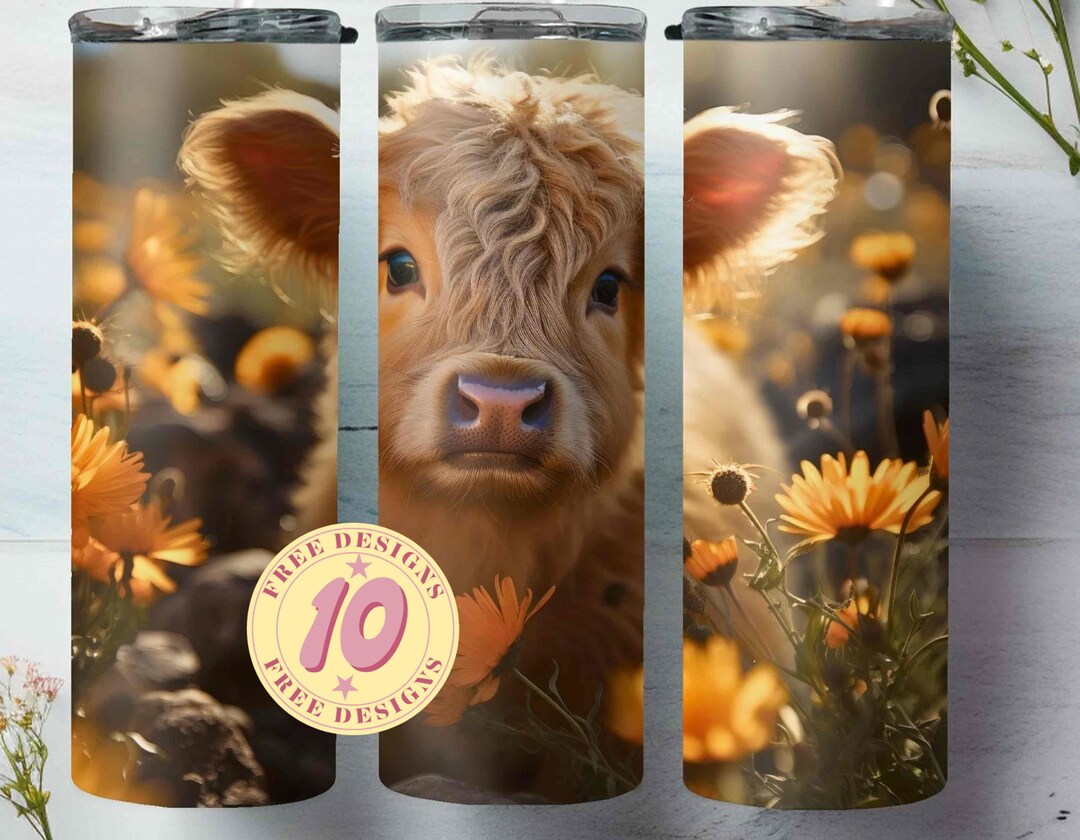 Cute Baby Highland Cow 20 Oz and 30 Oz Tumbler Wrap Sublimation Design ...