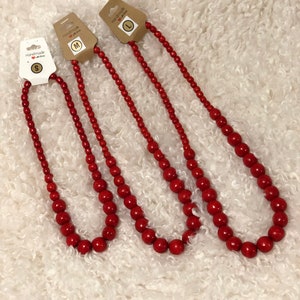 Korale, Folk Wood Necklace, Red Beads Polish Slavic Jewelry