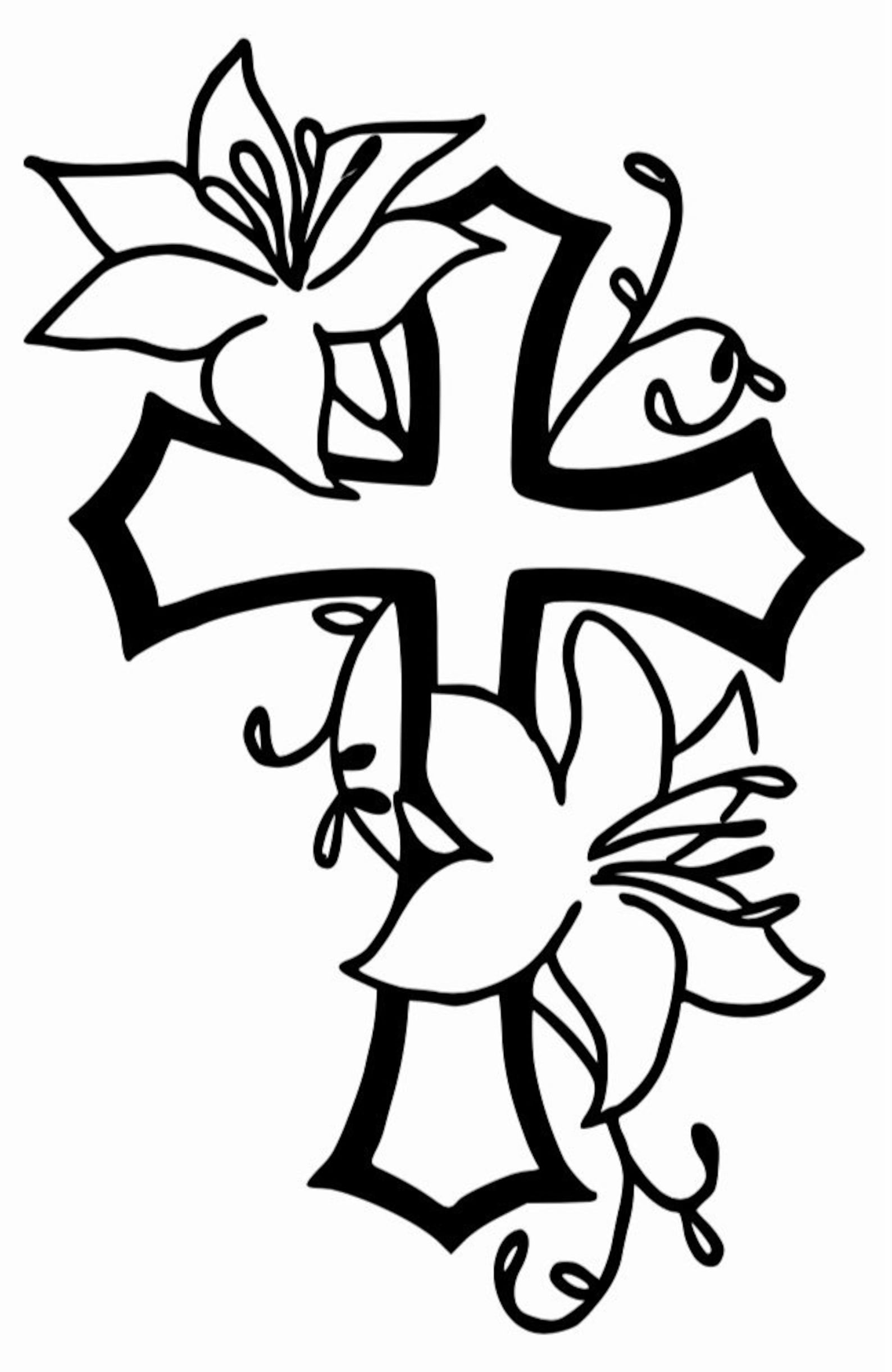 Cross with flowers permanent vinyl decal sticker Etsy