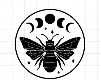 Bee with Moon and stars permanent vinyl decal sticker for cars, walls, windows, cups, laptops, and more!