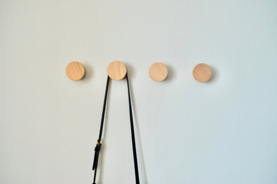 Walnut Dot Wall Hooks MCM Round Hooks Circle Hardwood Wall Hooks