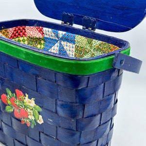 Handmade Vintage Basket Purse Painted & Decoupaged with Strawberries with Quilted Interior