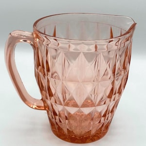 Windsor Diamond Pink Depression Glass Pitcher | 1930s -1940s Vintage Jeanette Glass Company