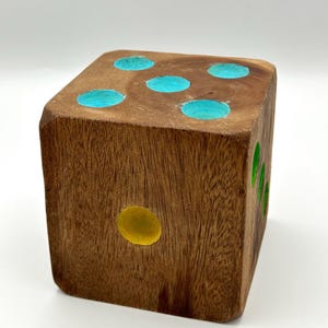 5x5 Wooden Dice Die with 6-Sided Brass Inlay Dots | Antique Brown Wood main image 1