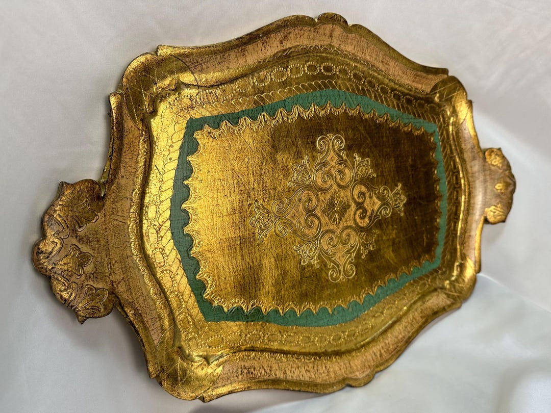 Large Vintage Florentine Gilded Wood Hand-carved Hand Painted Serving ...