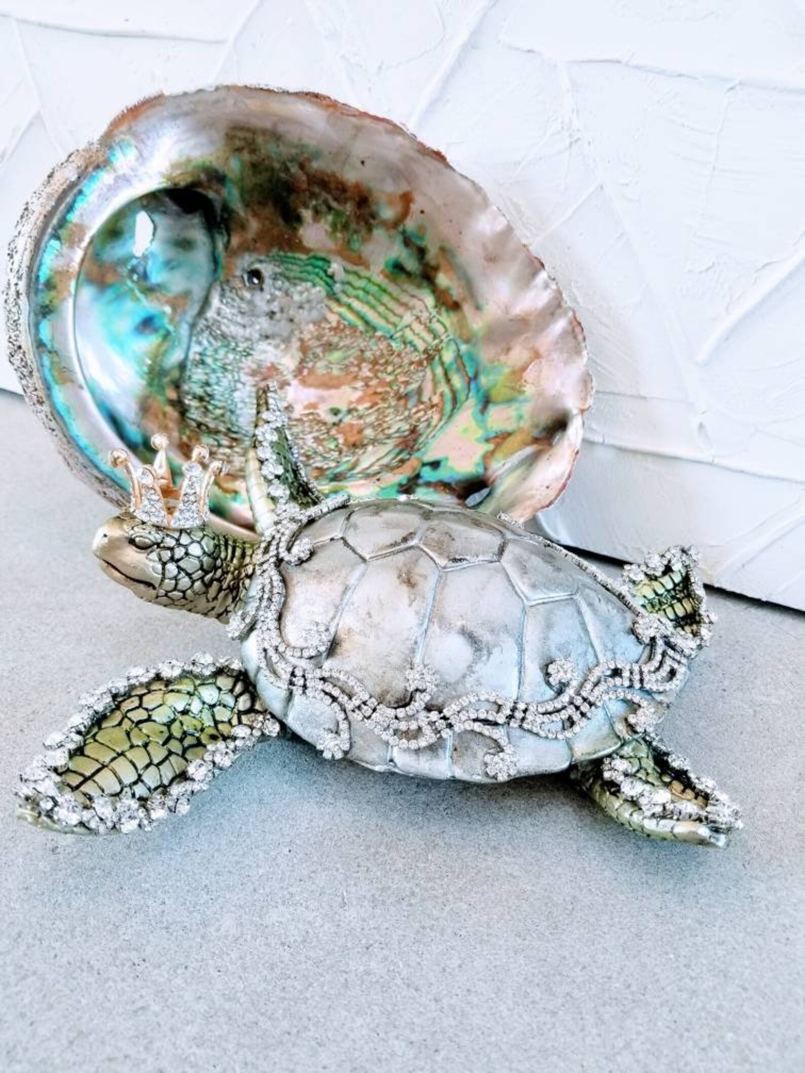Set of 2 XL Crystal Embellished Sea Turtle With Crown and Etsy